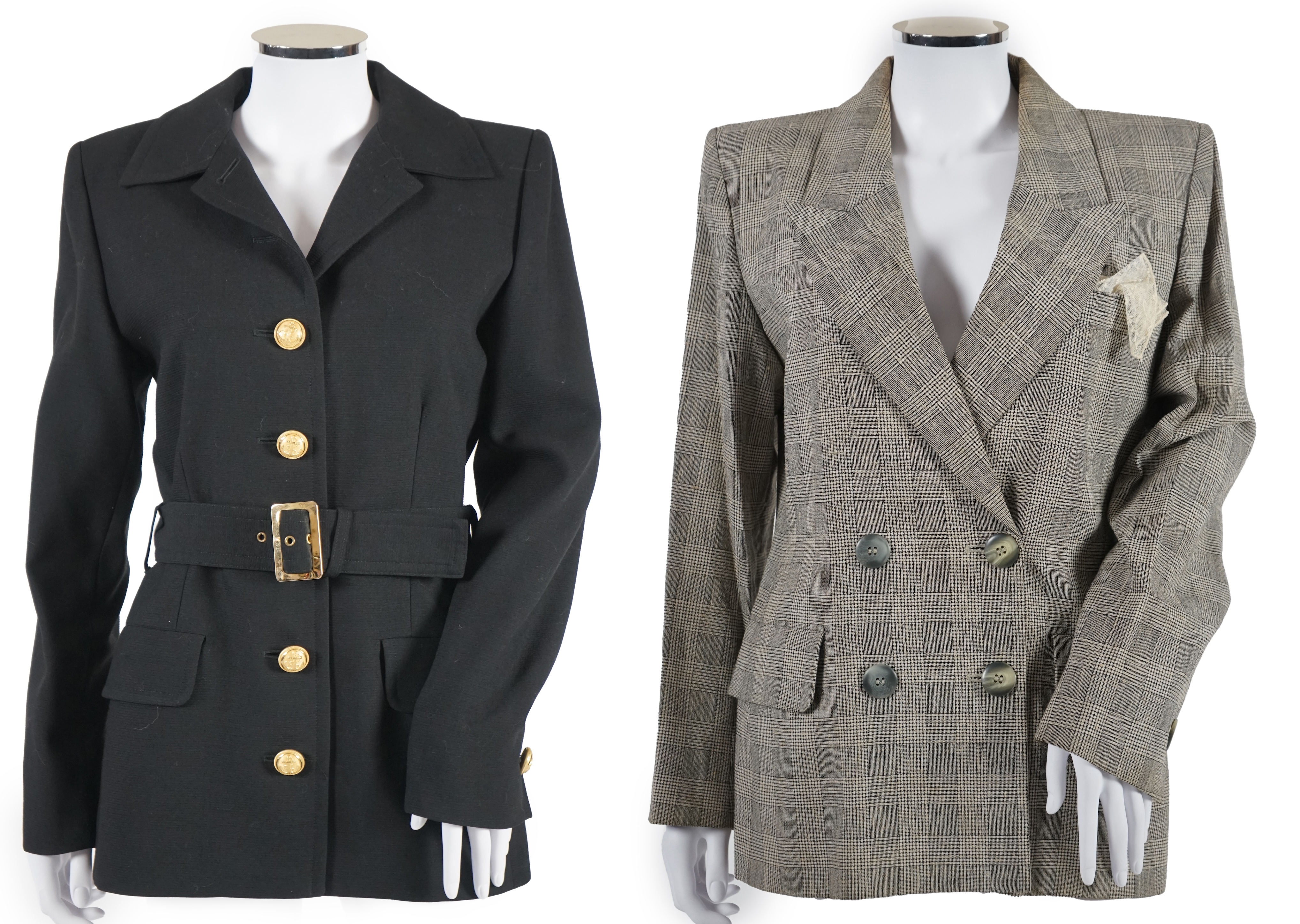 Two vintage Yves Saint Laurent variation lady's trouser suits, F 40 (UK 12). Please note alterations to make the waist smaller may have been carried out on some of the skirts. Proceeds to Happy Paws Puppy Rescue.